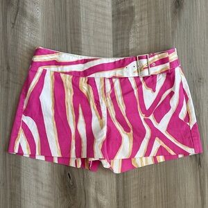 Pink and White Zebra Print Belted Shorts